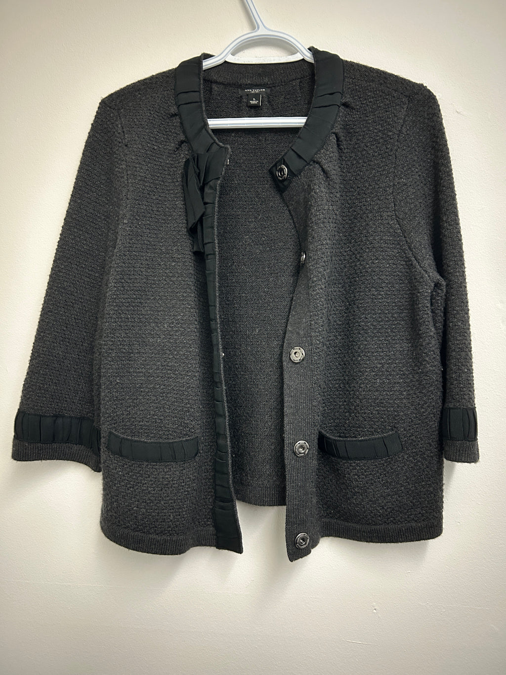 Ann Taylor – Veste texturée à ruban Charcoal
