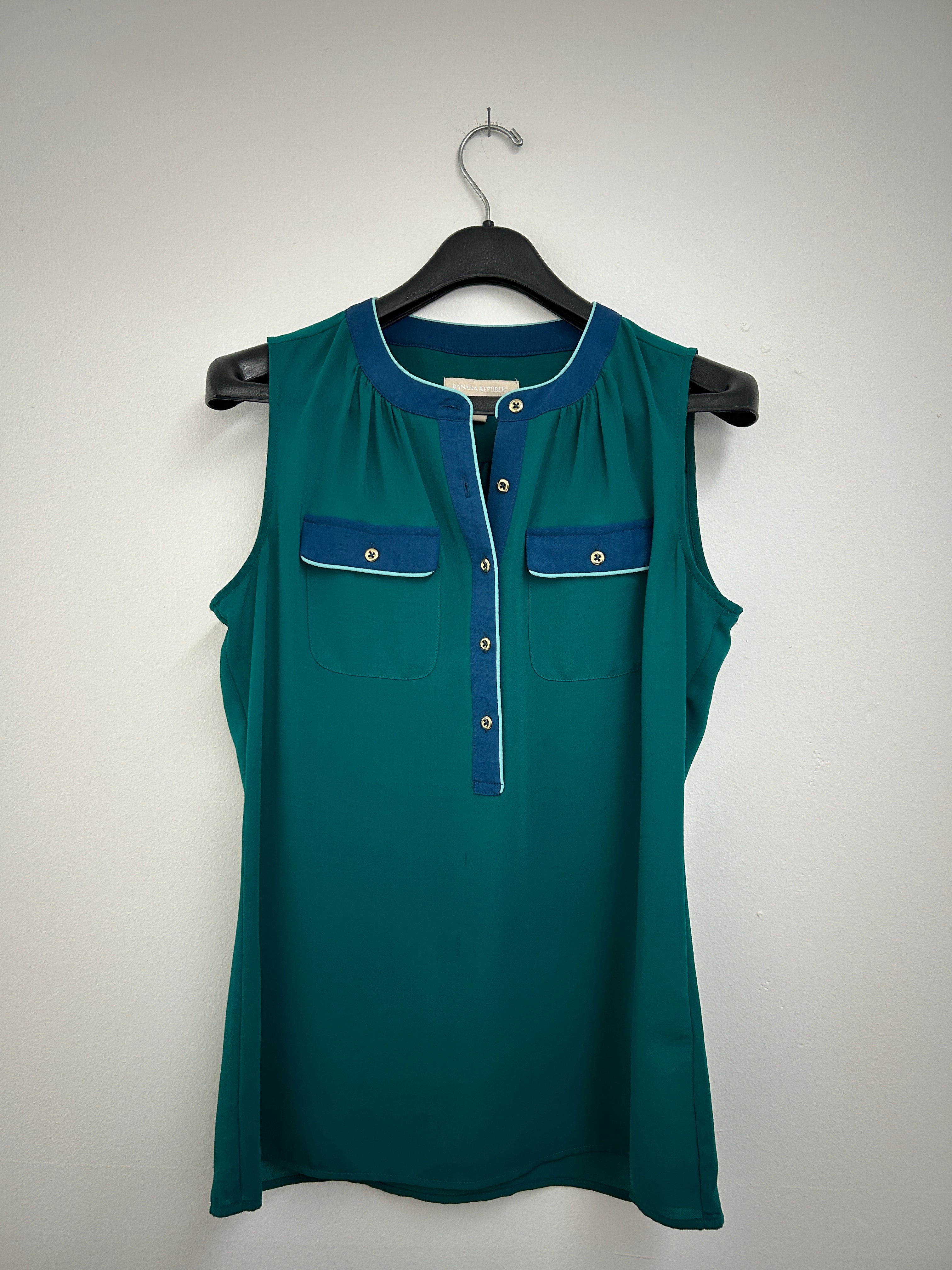 Blouse bicolore bleu et sarcelle