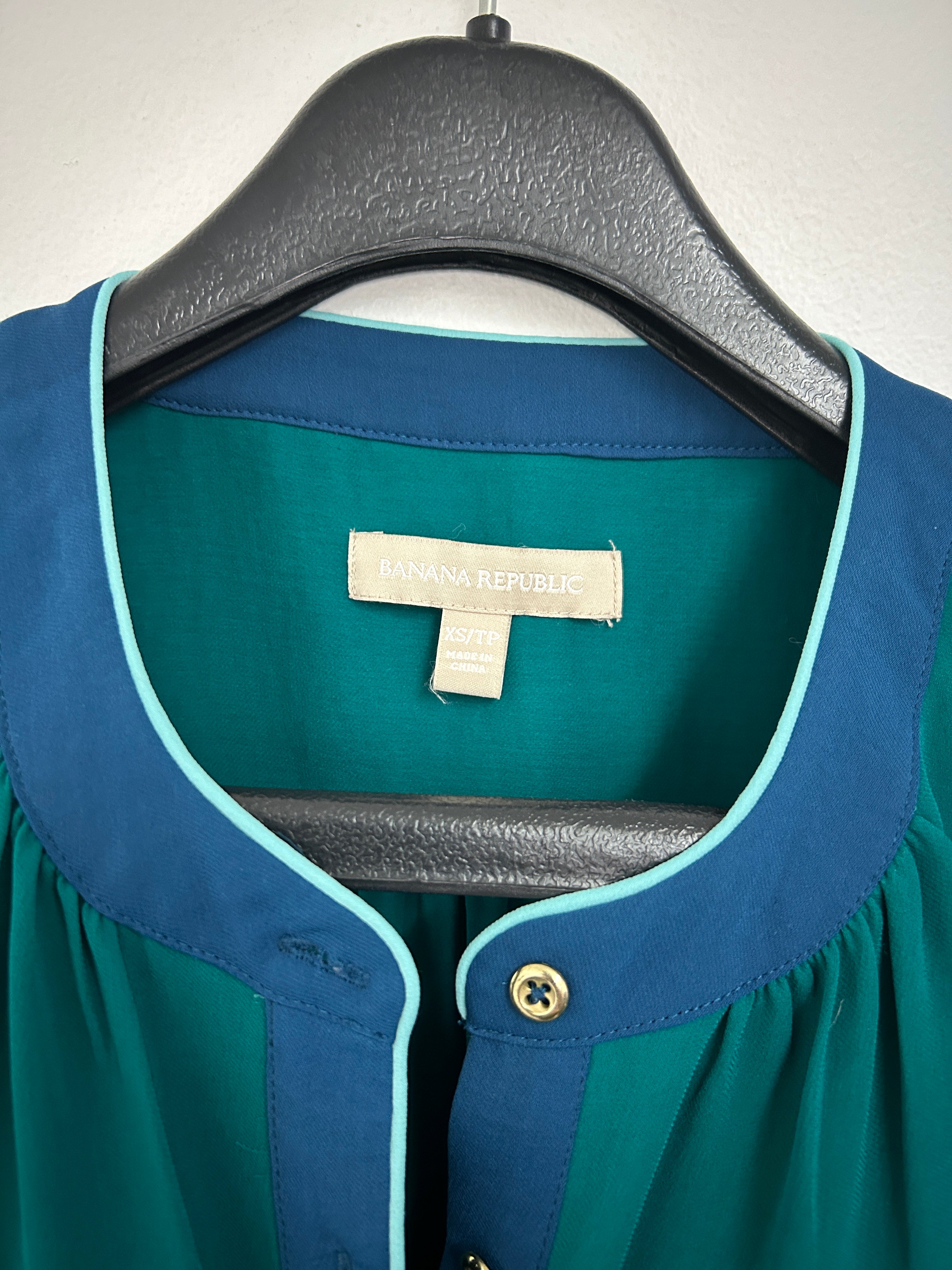 Blouse bicolore bleu et sarcelle