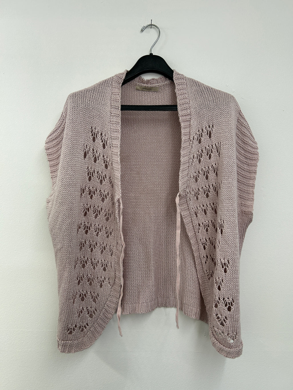 Cardigan ajouré sans manches rose poudré
