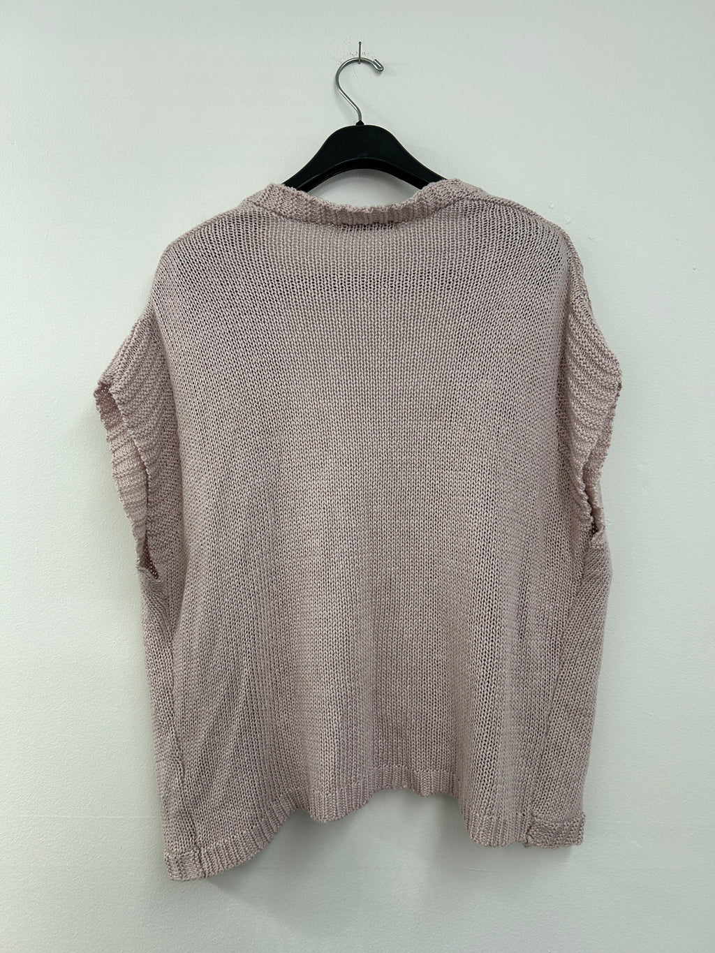 Cardigan ajouré sans manches rose poudré