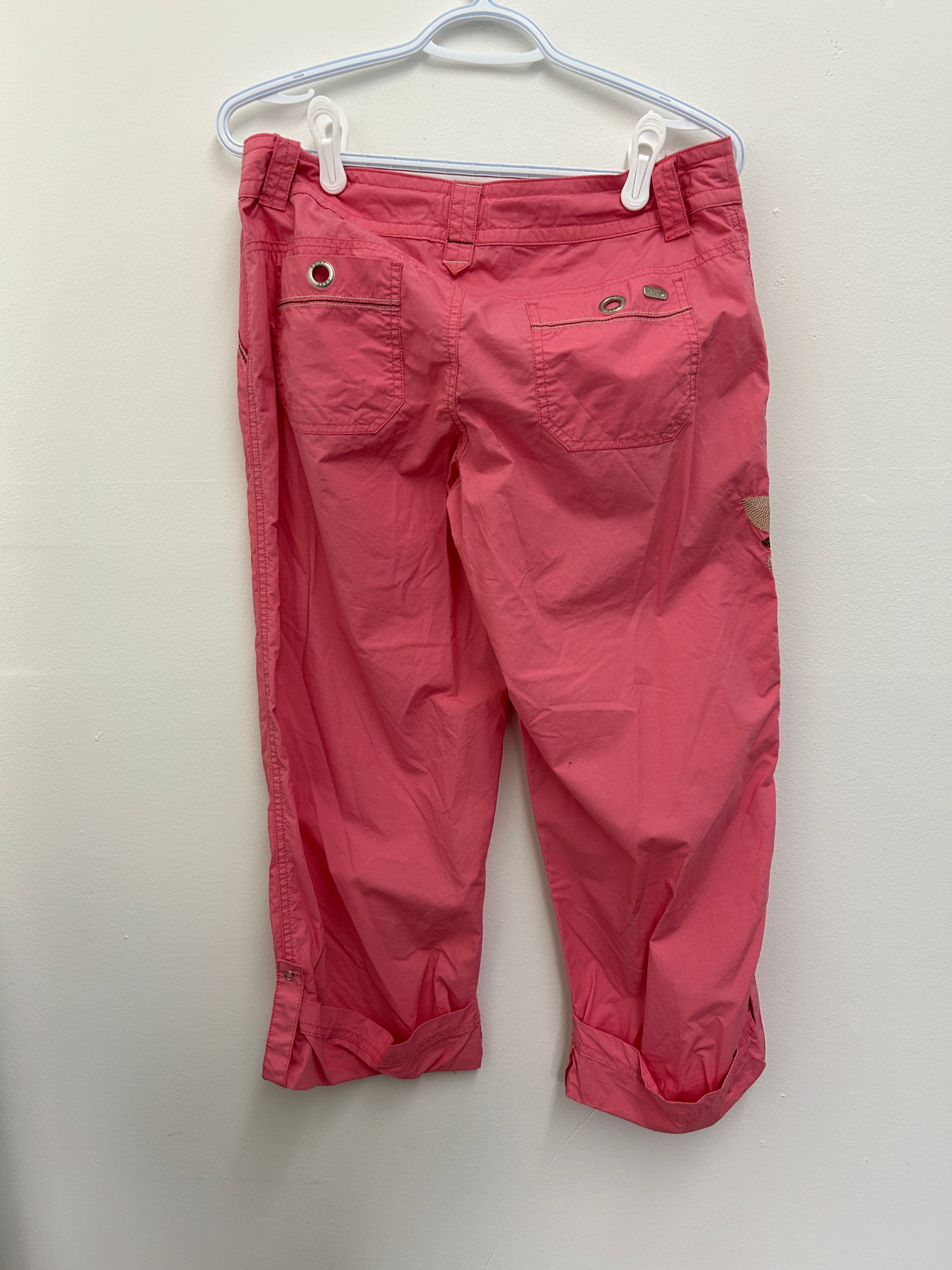 Pantalon capri rose à cordon floral brodé