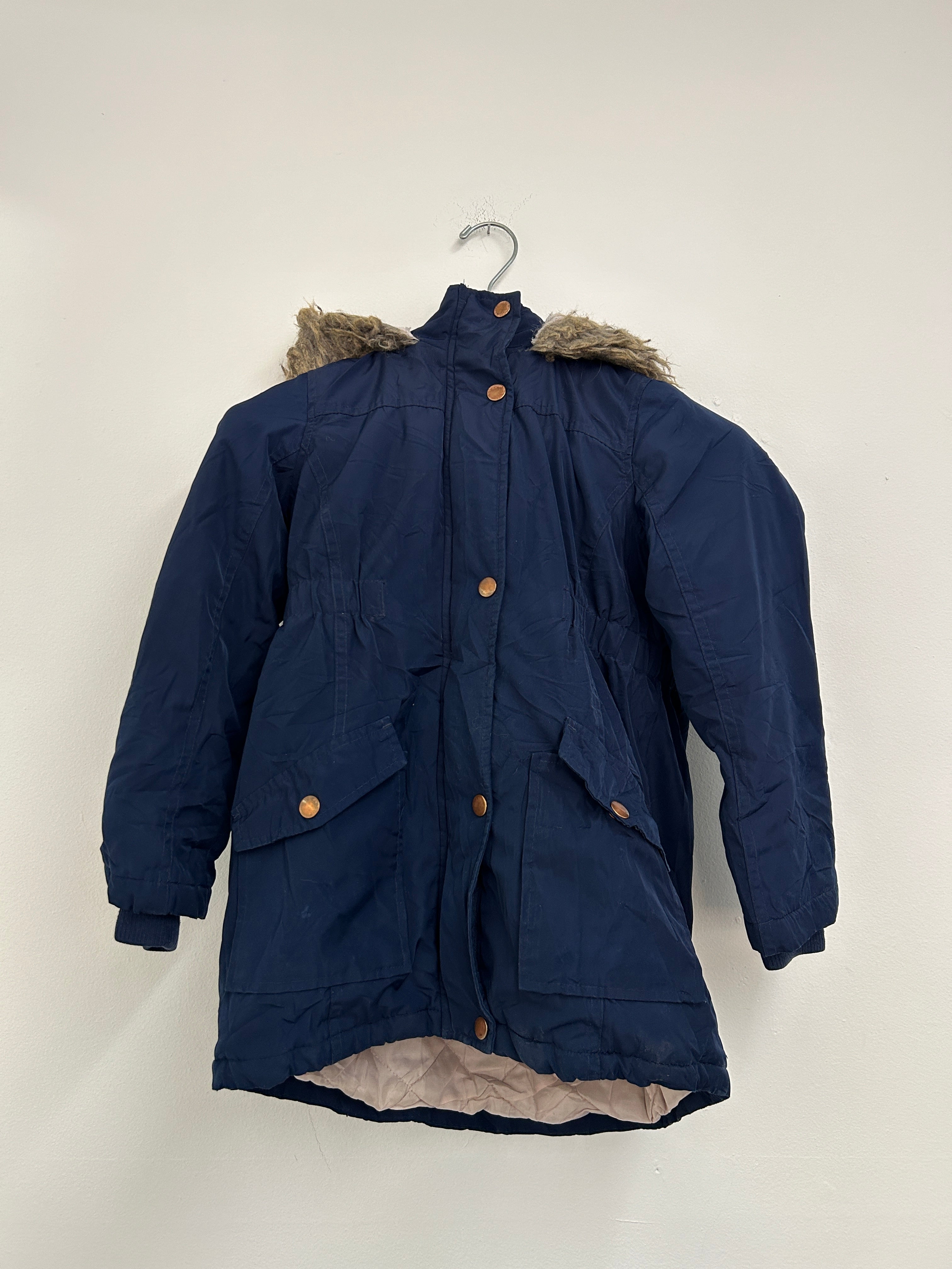 Manteau long bleu marine – intérieur rose en fausse laine de mouton