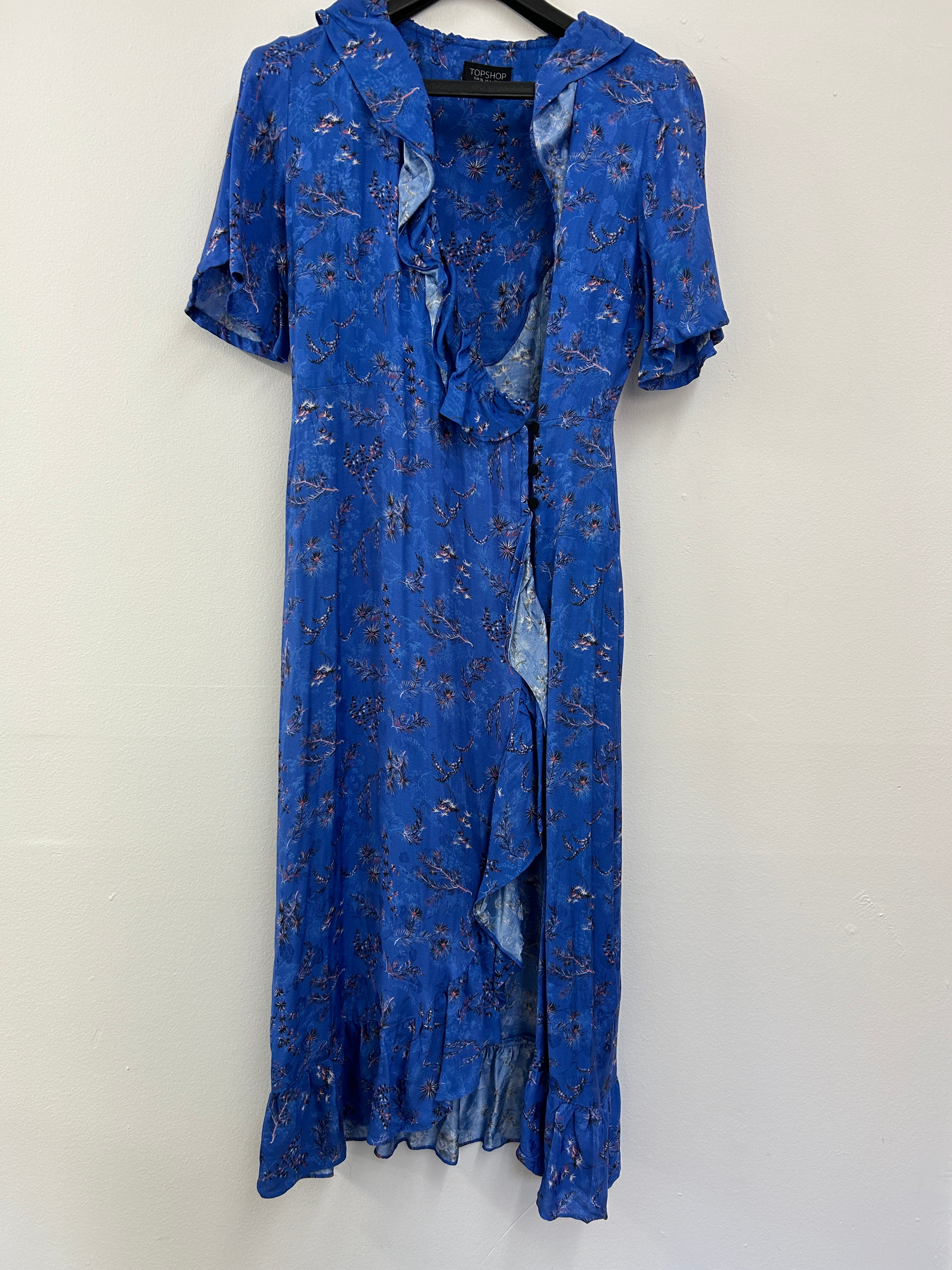 Robe portefeuille fleurie bleue – Topshop