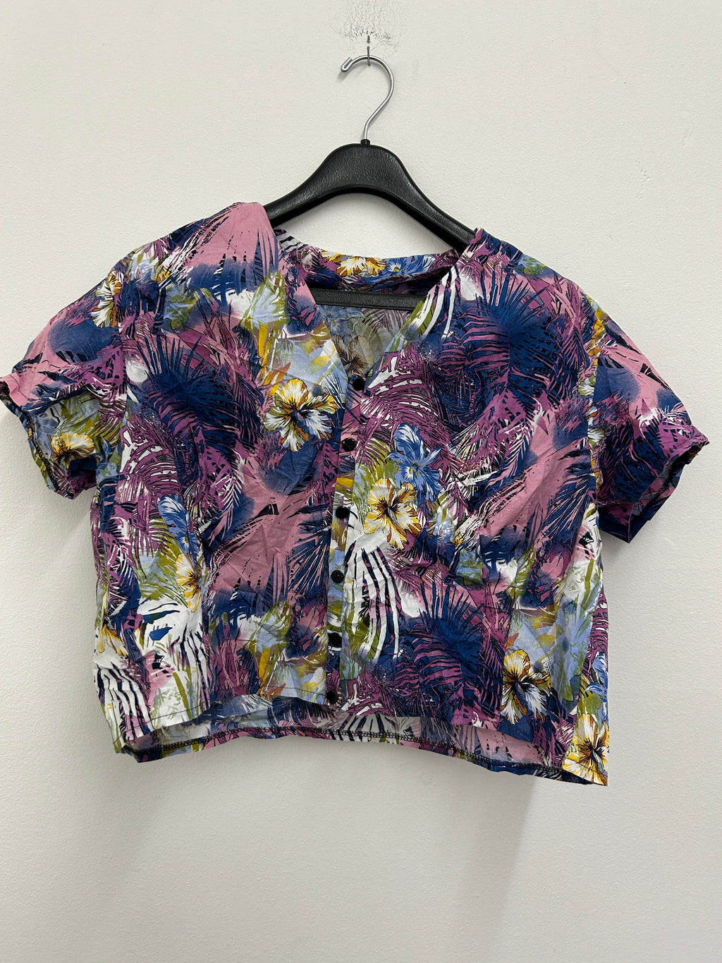 Chemise courte à imprimé tropical multicolore