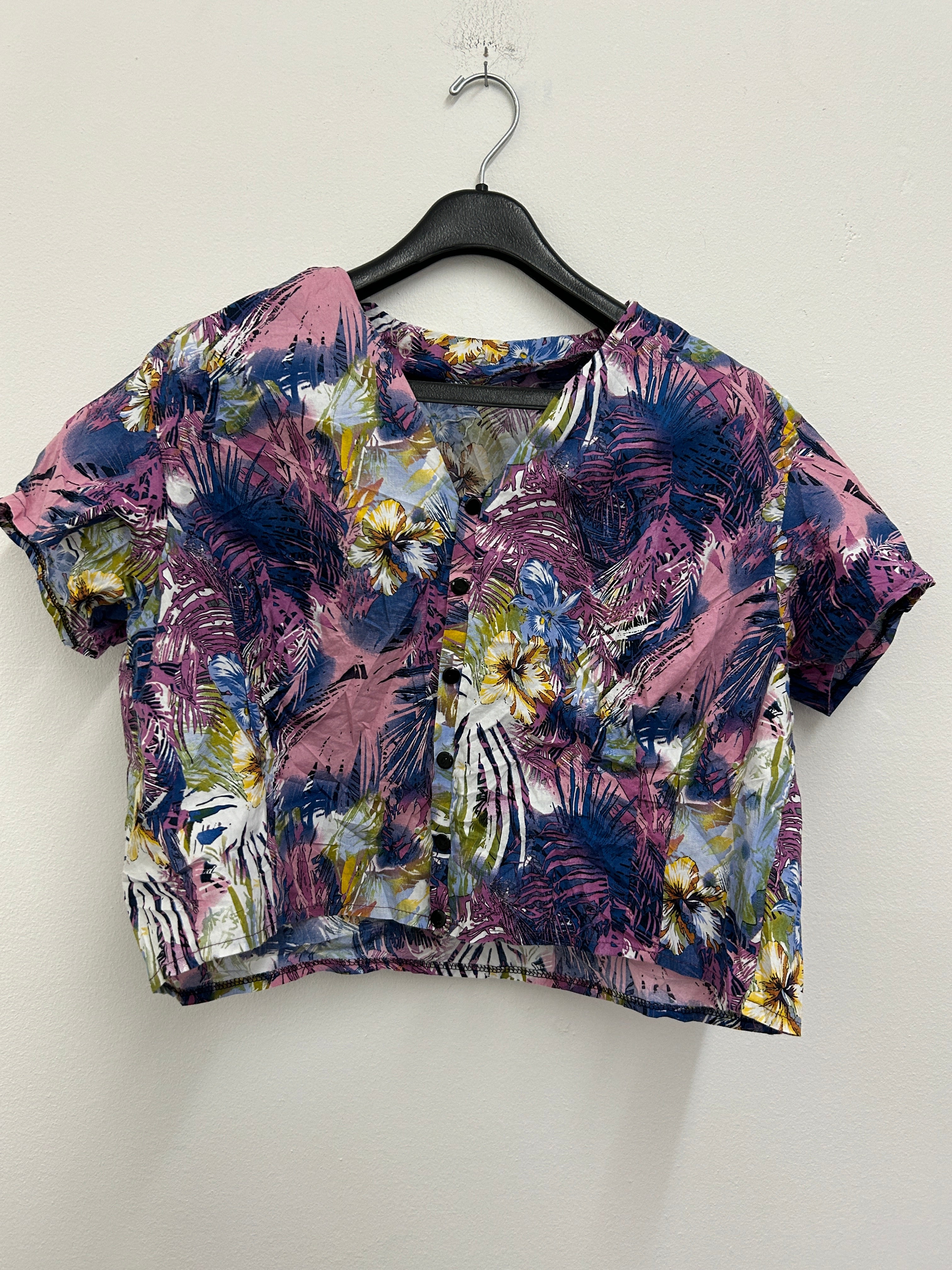 Chemise courte à imprimé tropical multicolore