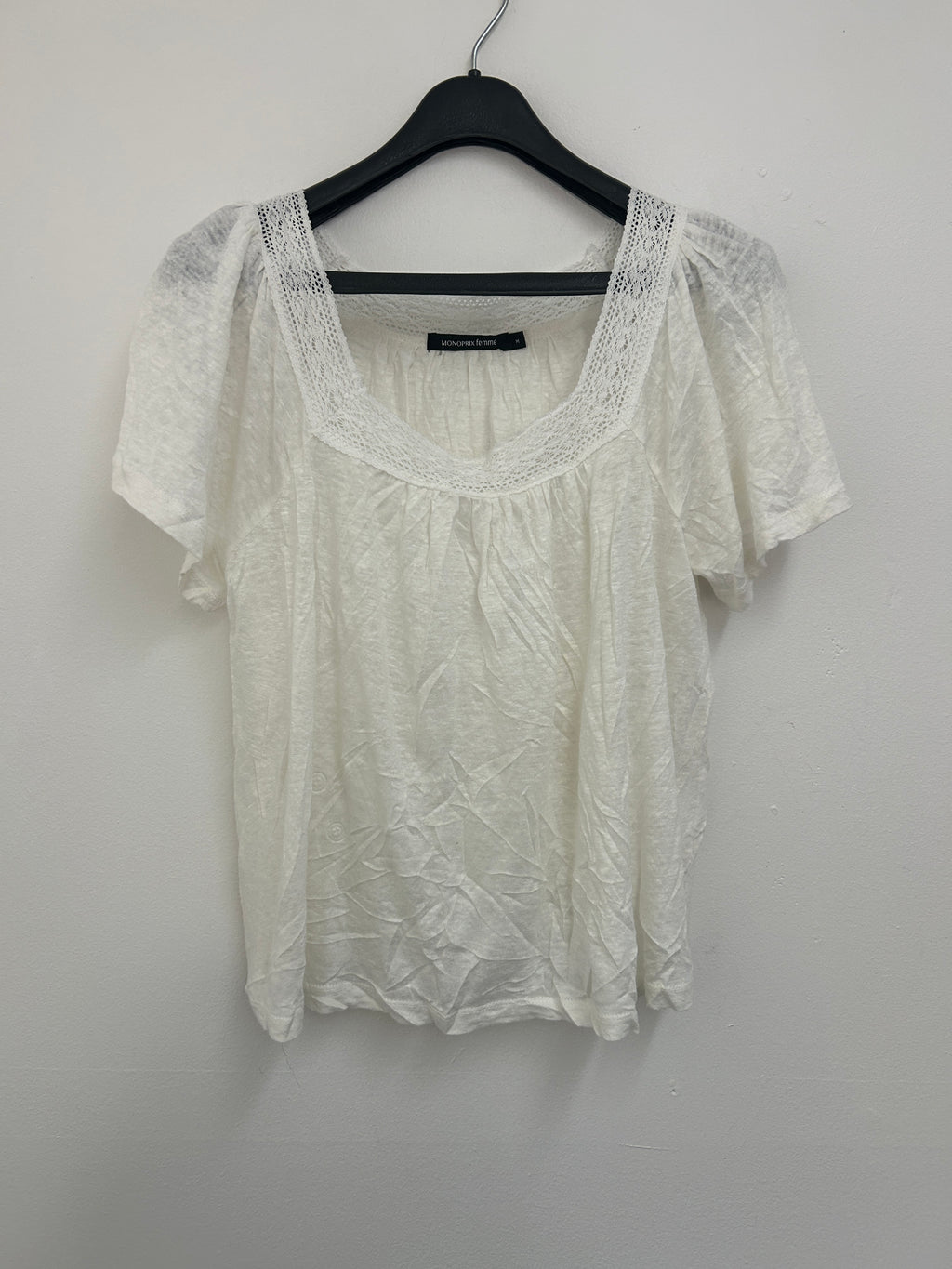 Haut blanc à col carré en dentelle – Monoprix Femme