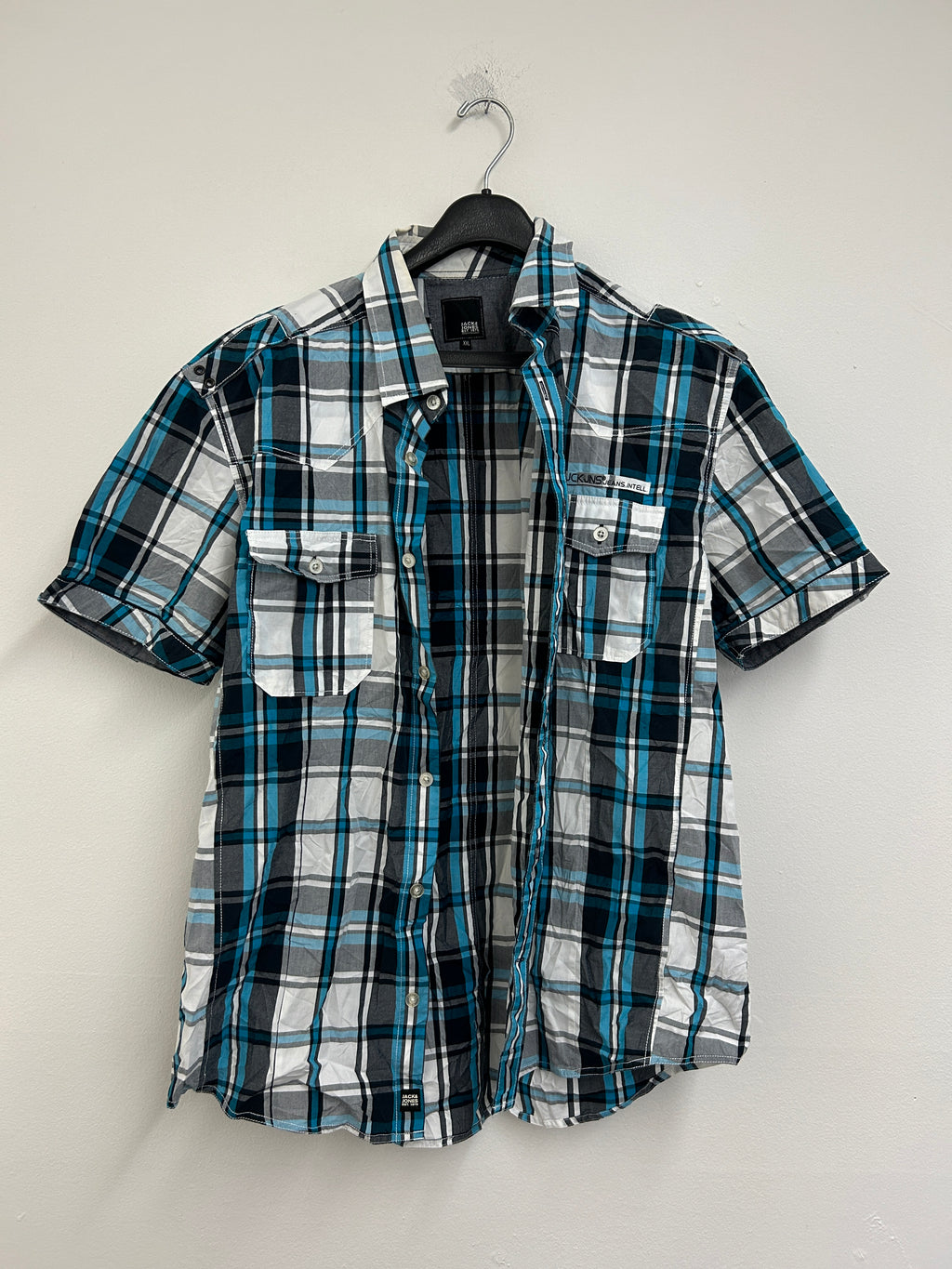 Chemise à carreaux bleu, gris et blanc — Jack & Jones