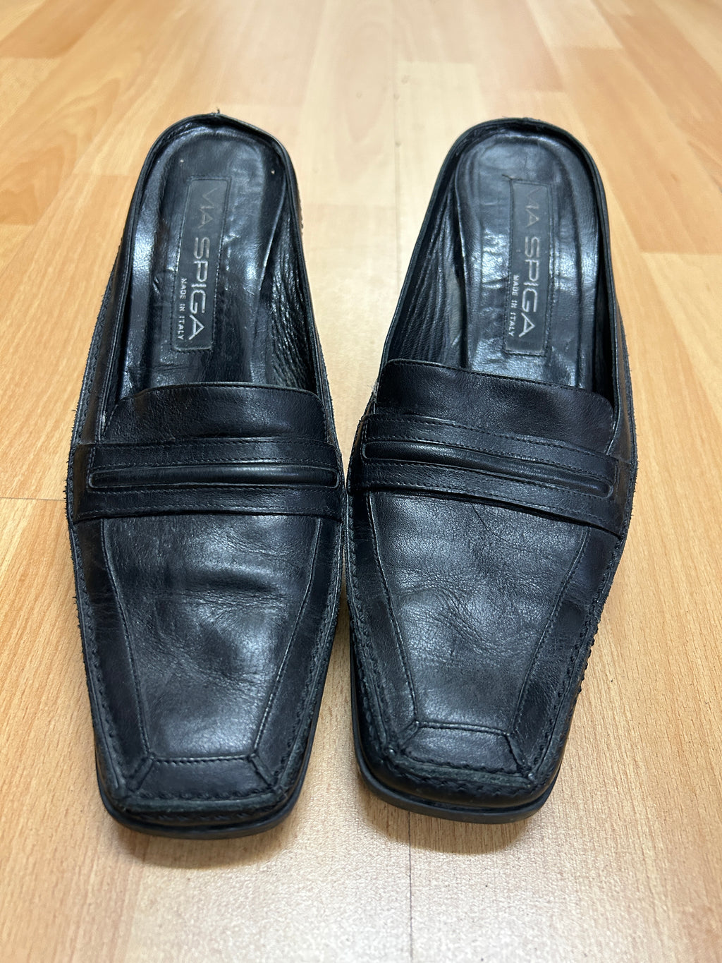 Mules à talons noirs en cuir — Ma Spiga (fabriquées en Italie)