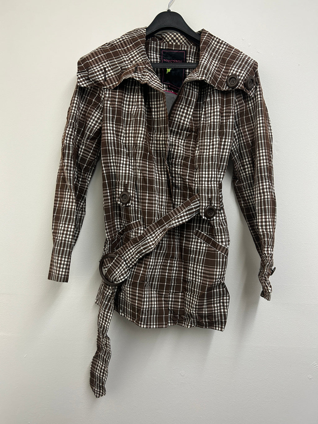 Manteau à carreaux brun et blanc — POINT ZERO