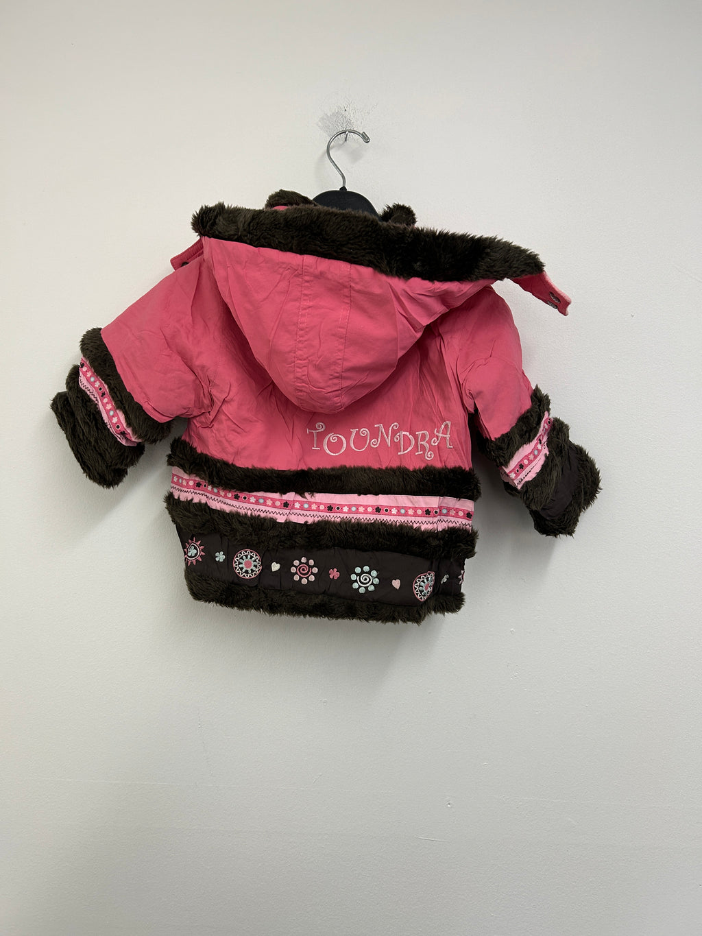 Manteau rose doublé de fourrure — PELUCHE & TARTINE