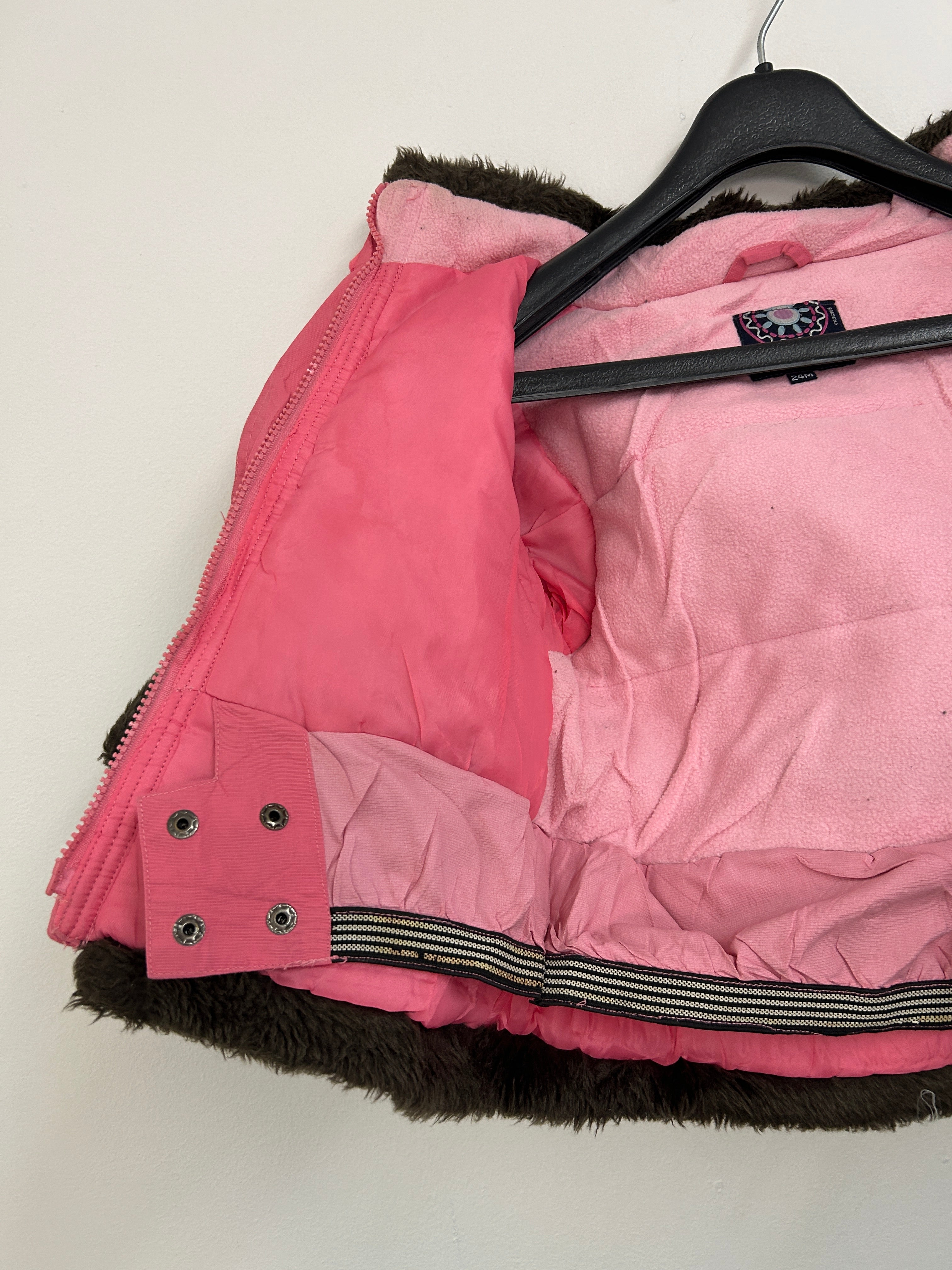 Manteau rose doublé de fourrure — PELUCHE & TARTINE