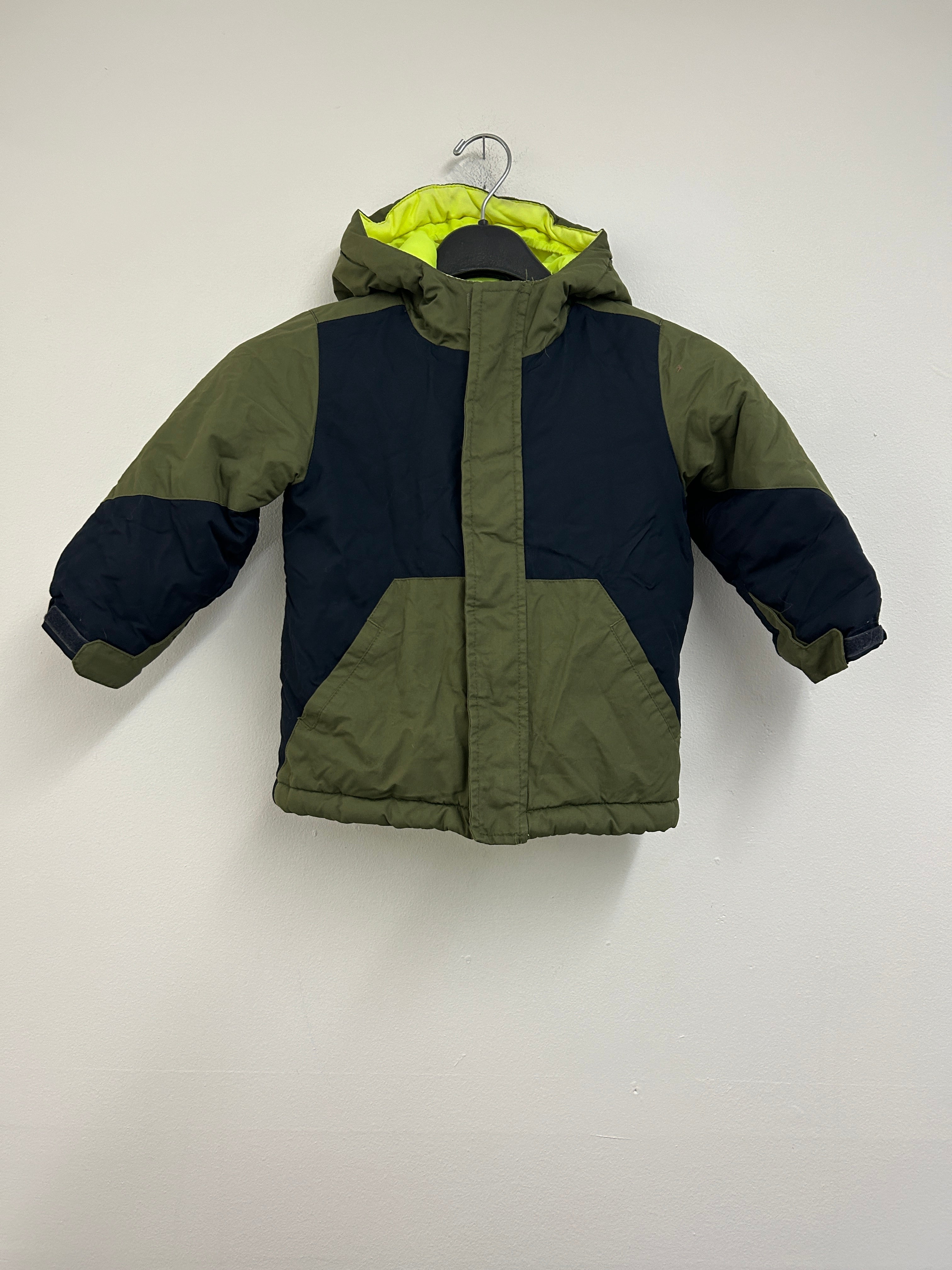 Manteau d’hiver bicolore vert et bleu marine
