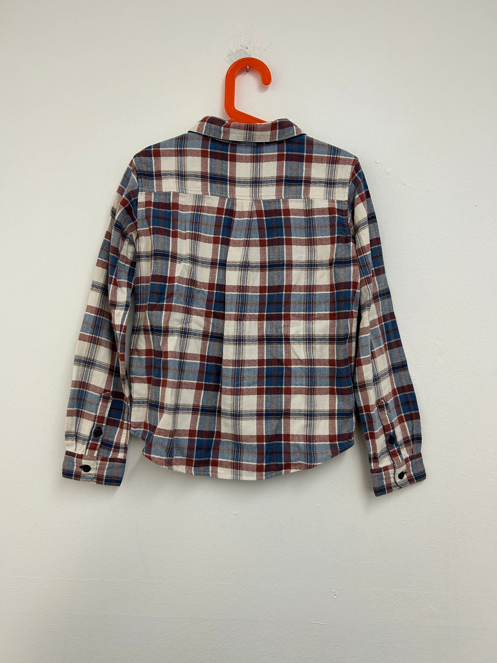 Chemise à carreaux bleu, bordeaux et crème