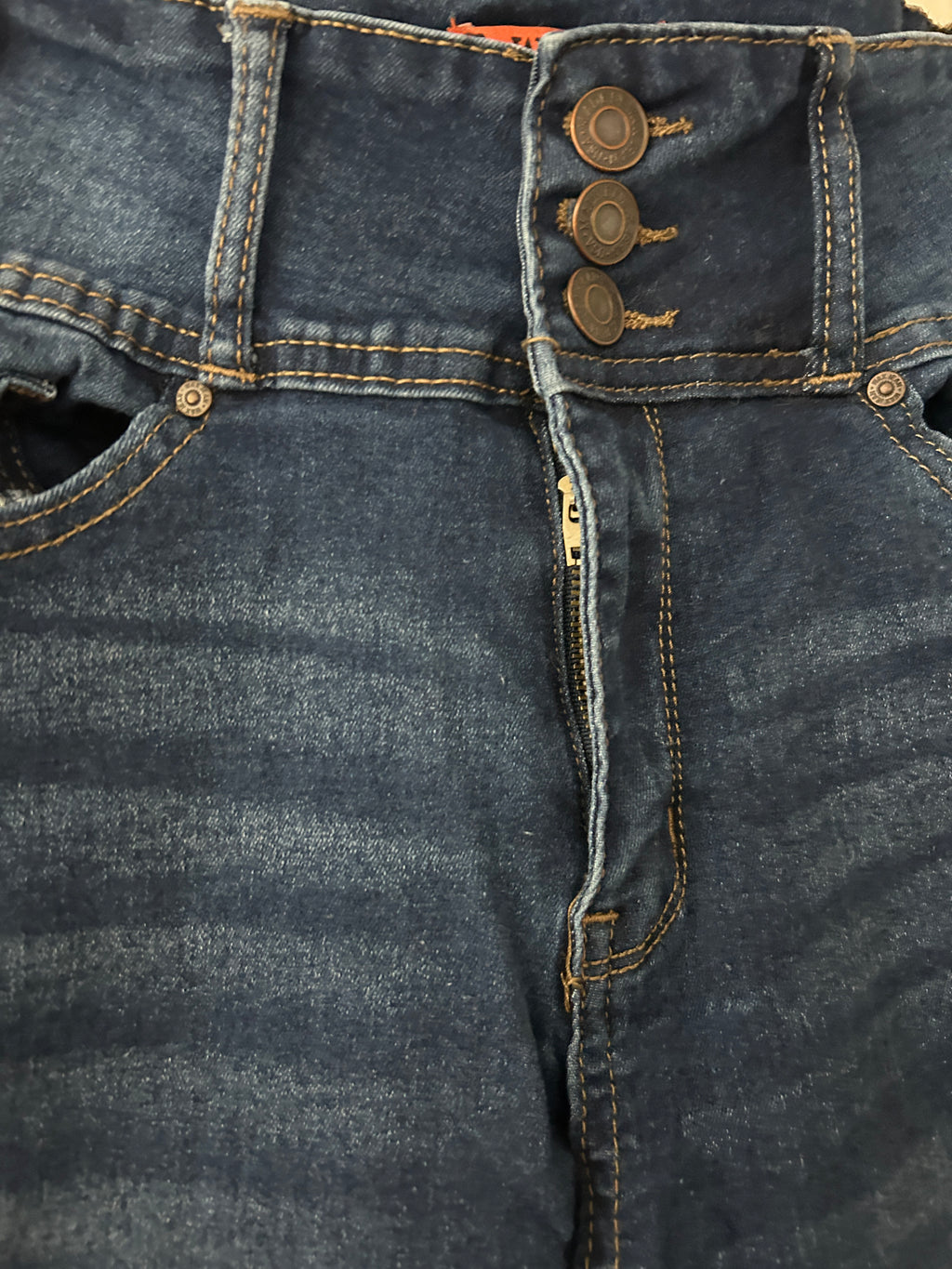 Jean bleu taille haute à trois boutons — Wax Jean