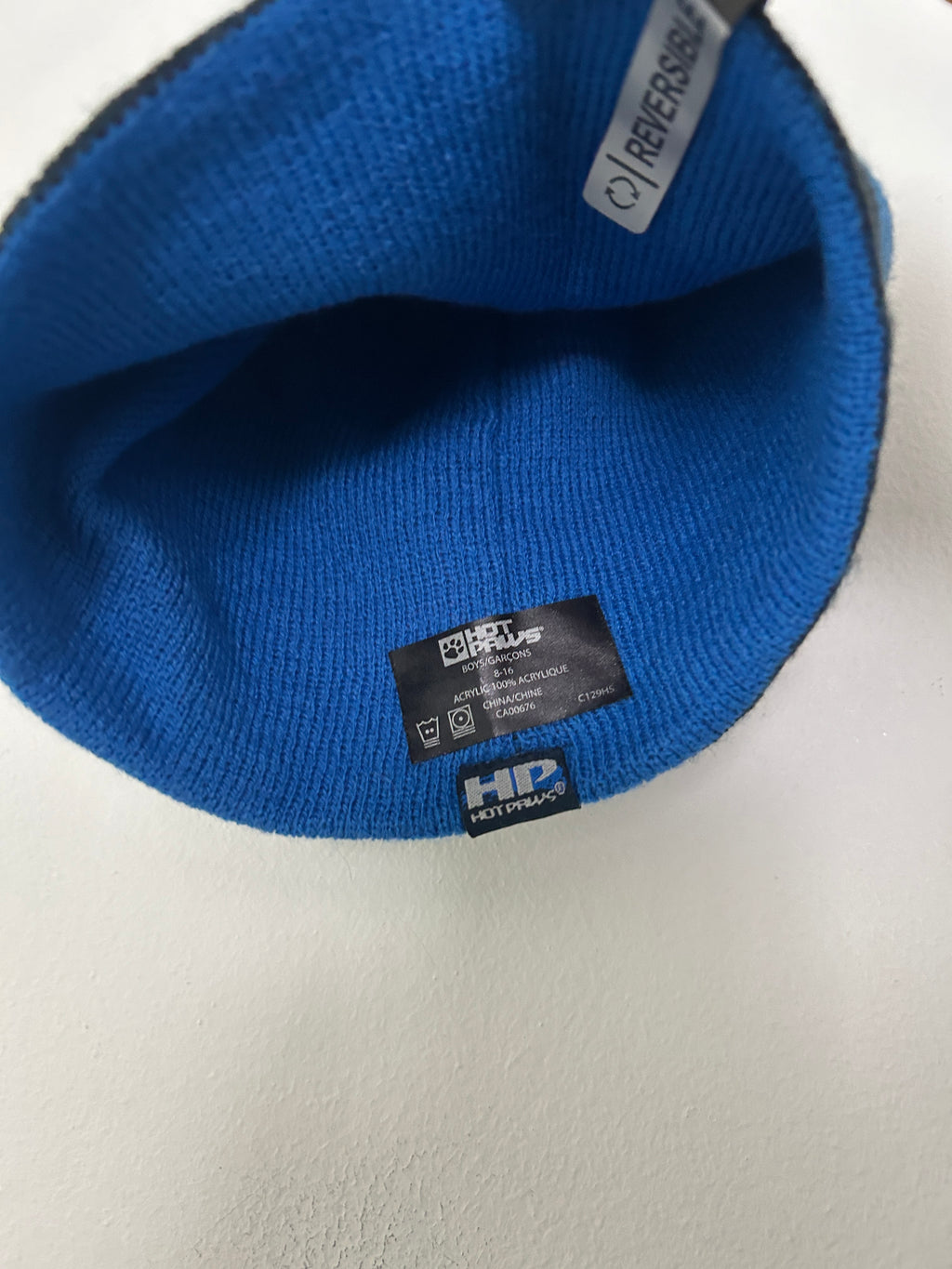 Tuque réversible noire et bleue à rayures – Hot Paws