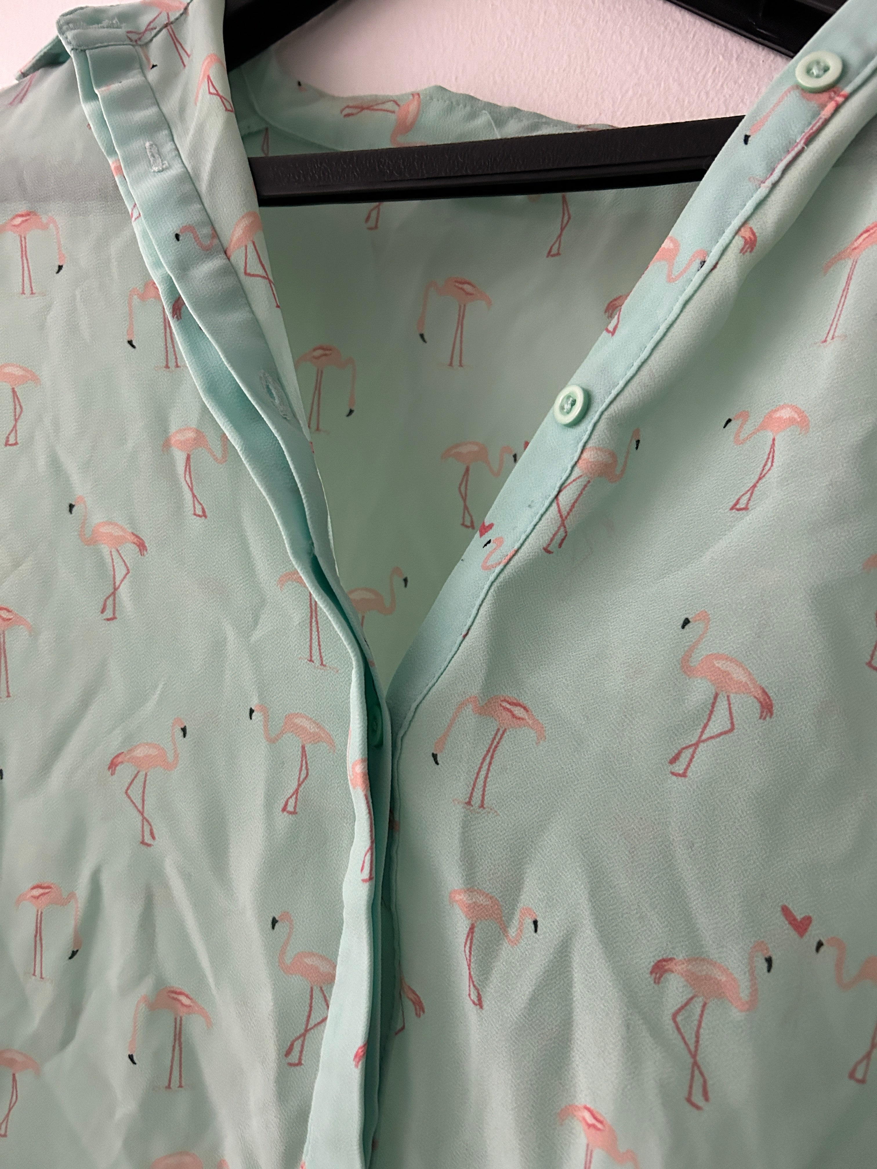 Chemisier vert menthe à motifs flamants roses – Twik