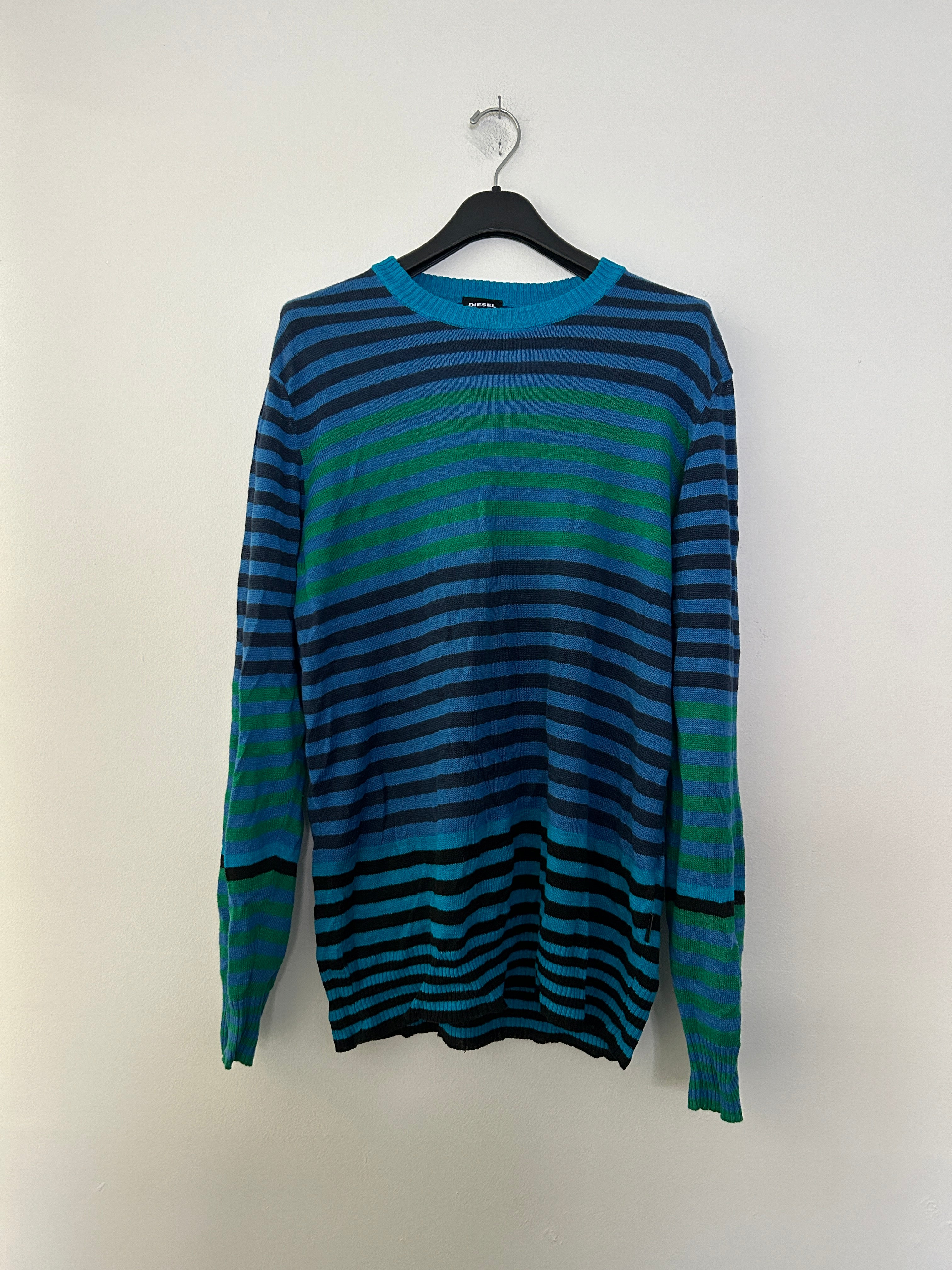 Pull rayé bleu & vert – DIESEL (Made in Italy)