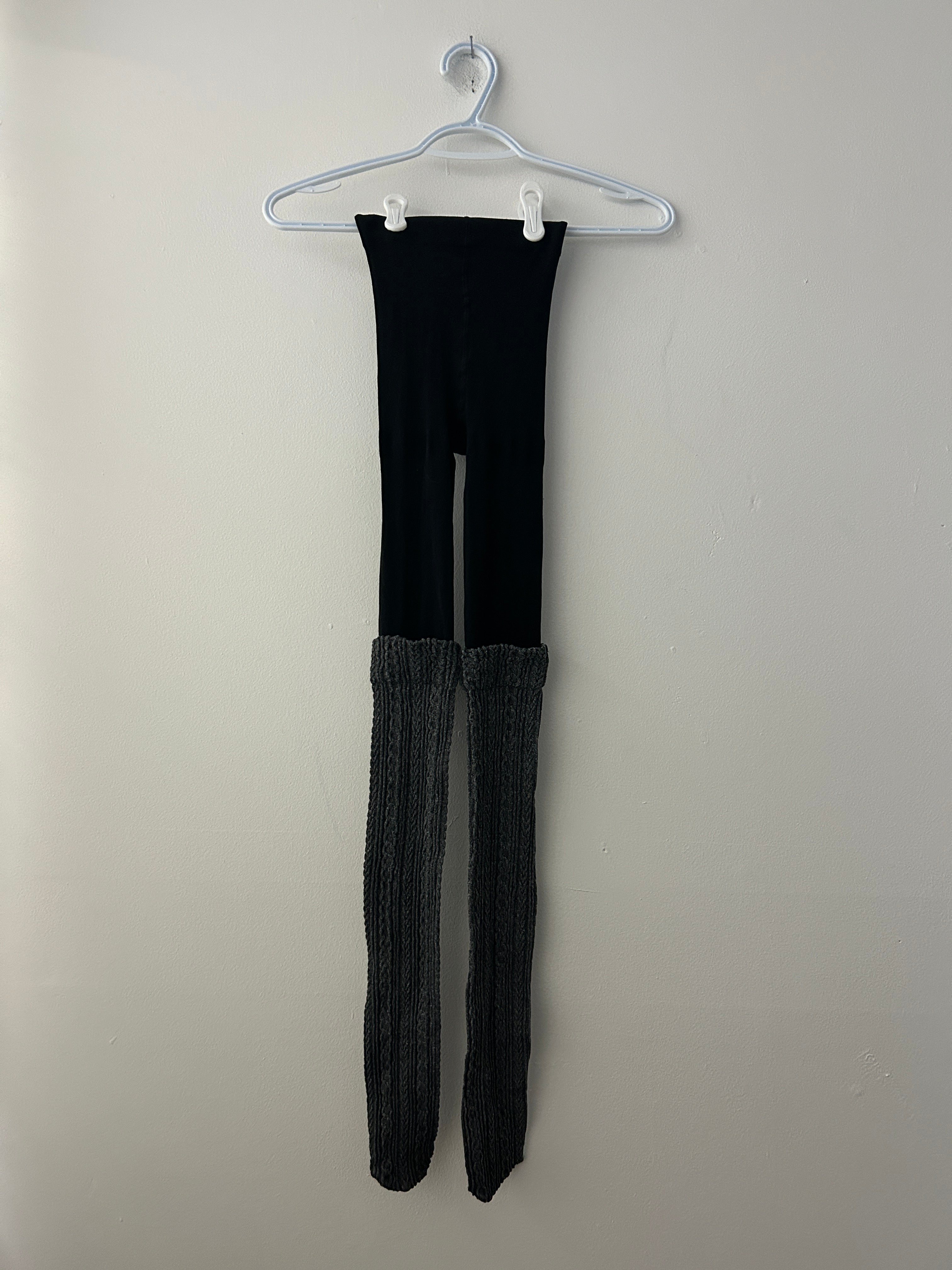 Collants noirs avec jambières intégrées en maille torsadée – Memoi